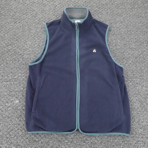 Brooks Brothers Other - Brooks Brothers Fleece Vest Mens L Navy Blue Full Zip Golden Preppy Golf Casual